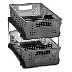 Madesmart 2-Tier Organizer Multi-Purpose Slide-Out Storage 1-Pack, Carbon Gray